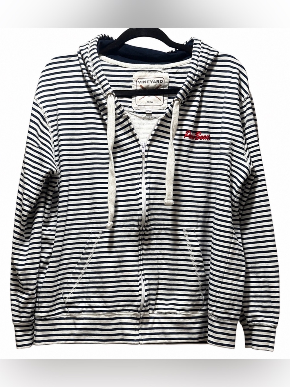 Vineyard Crew Palm Beach Striped Zip Hoodie Navy White XXL Coastal